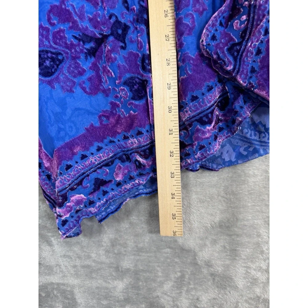 Free People All Tied Up Blue Purple Burnout Velvet Kimono Open Front One Size